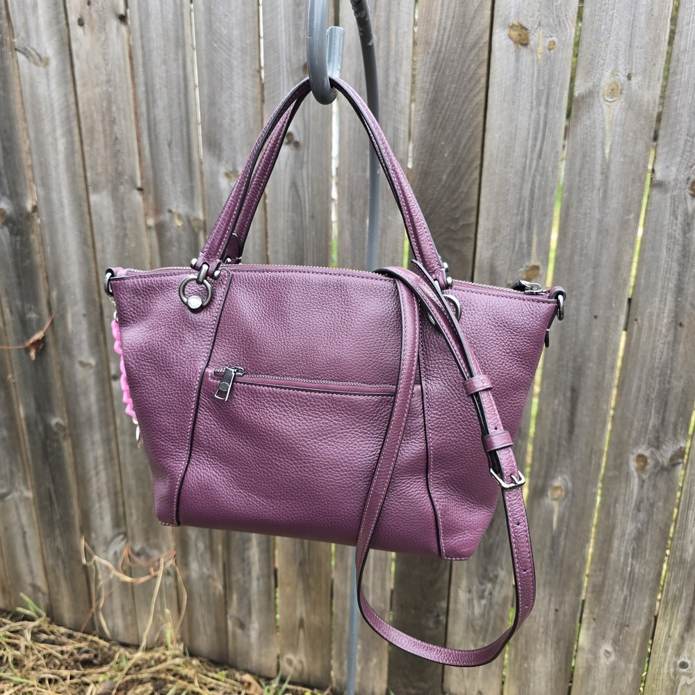 Classic Coach Kacey Satchel in Refined Pebbled Leather Gunmetal Hardware Purple - Picture 4 of 9